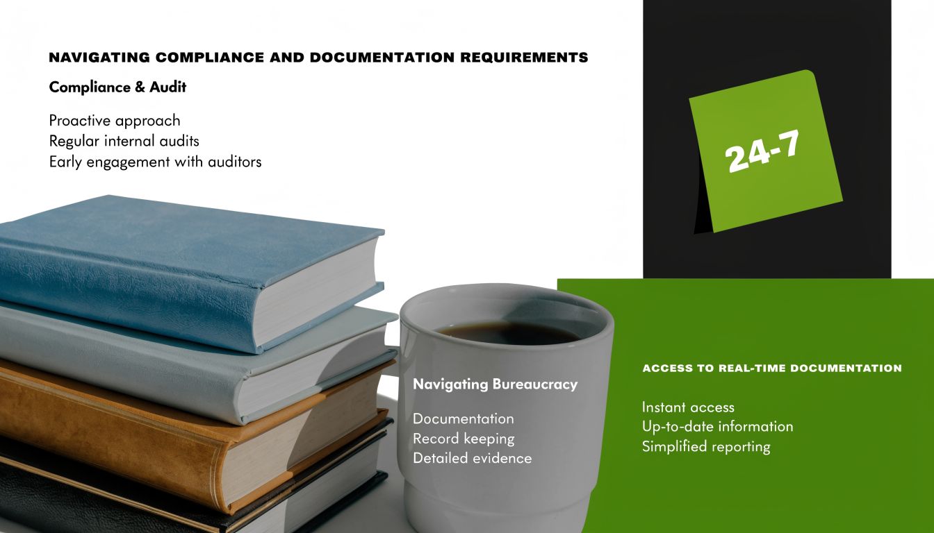 Informational graphic about navigating compliance, documentation requirements, and real-time access for nationwide telecom equipment buyers.