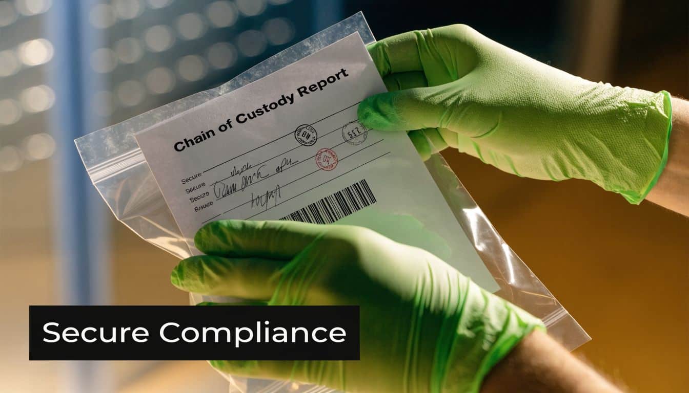 A gloved worker holding a chain of custody report for secure telecom decommissioning services.