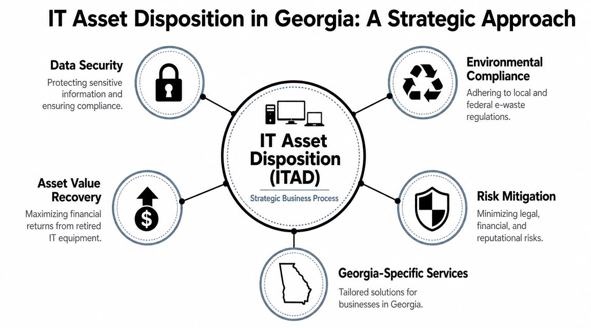 A strategic infographic about IT Asset Disposition (ITAD) services for businesses located in Georgia.