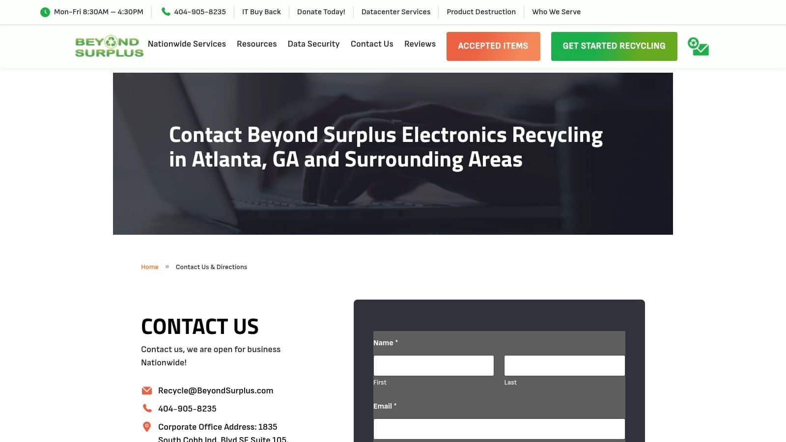 Screenshot from https://www.beyondsurplus.com/contact-us/
