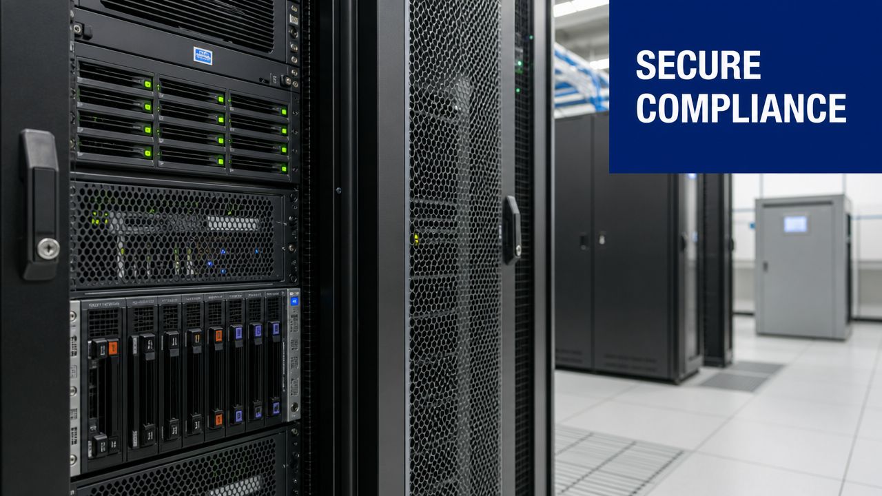 A server rack in a secure data center illustrating the importance of professional ITAD services for compliance.
