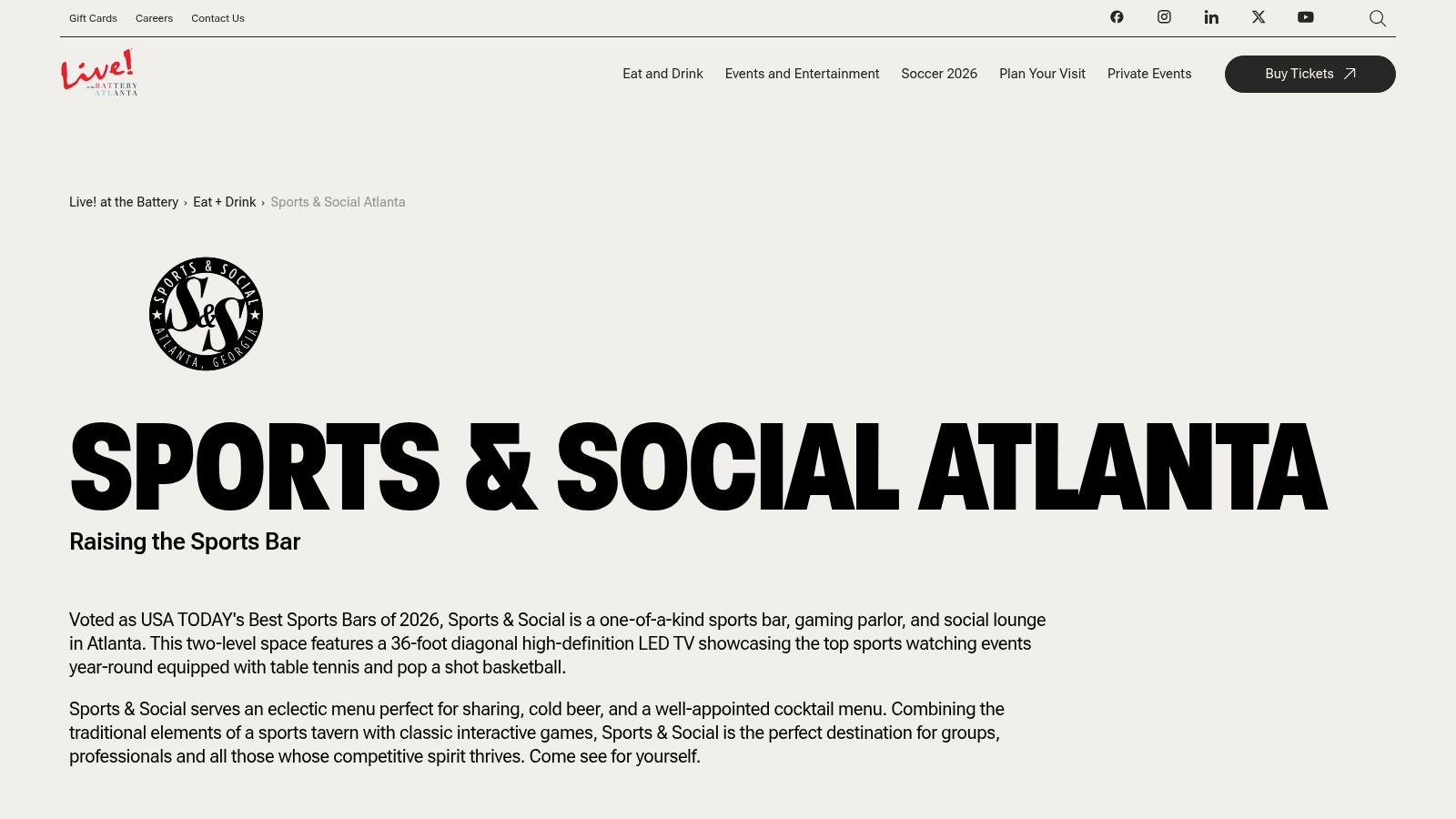 Sports & Social Atlanta (at The Battery Atlanta)