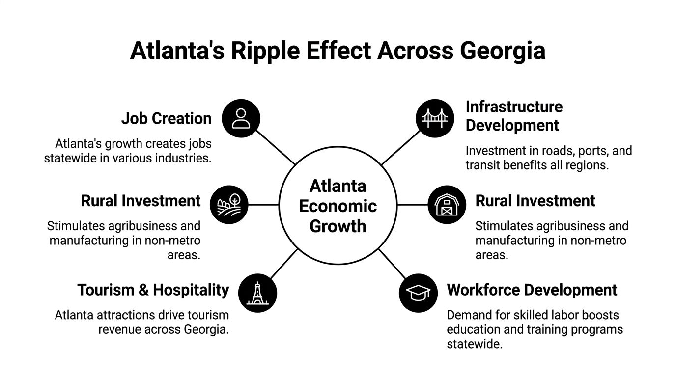 A diagram illustrating how Atlanta's economic growth creates positive ripple effects throughout the entire state of Georgia.
