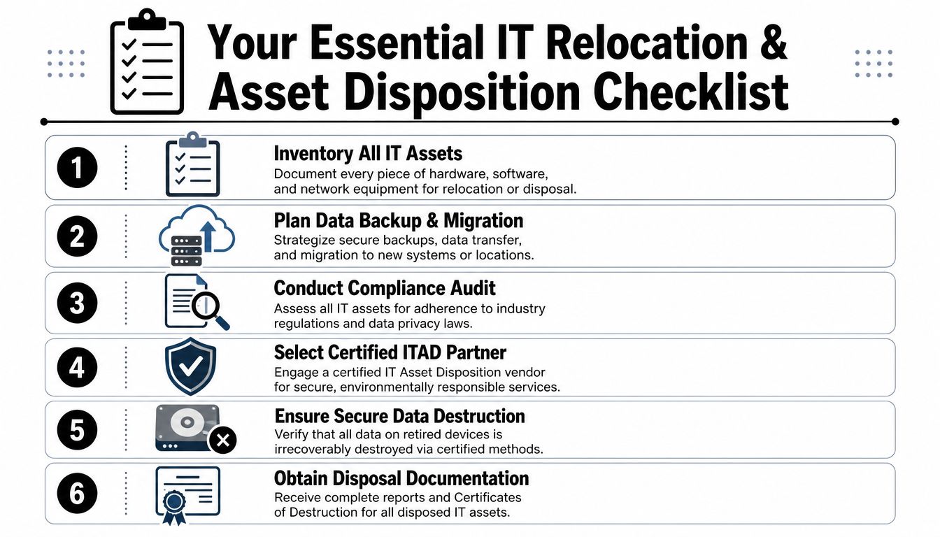 A six-step checklist for professional IT relocation and secure asset disposition in a corporate environment.